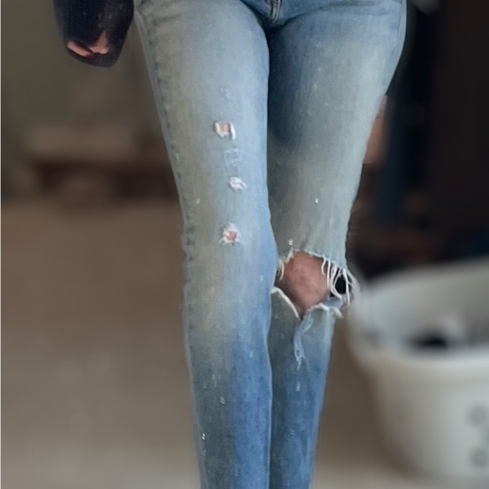 rag & bone Blue Skinny Jeans with Distressed Knee